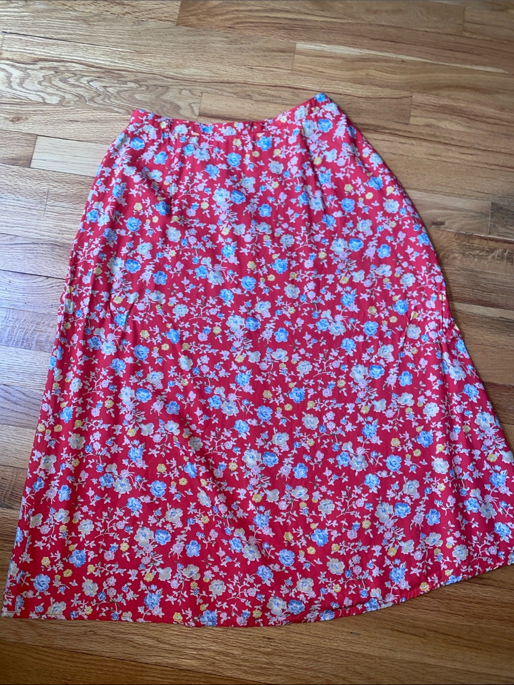 Susan Bristol Red Floral Midi Skirt with beautiful flowers